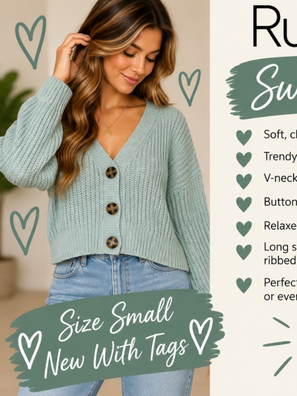 Rue21 Sage Green Chunky Knit Button Front Cropped Cardigan Sweater Small NWT